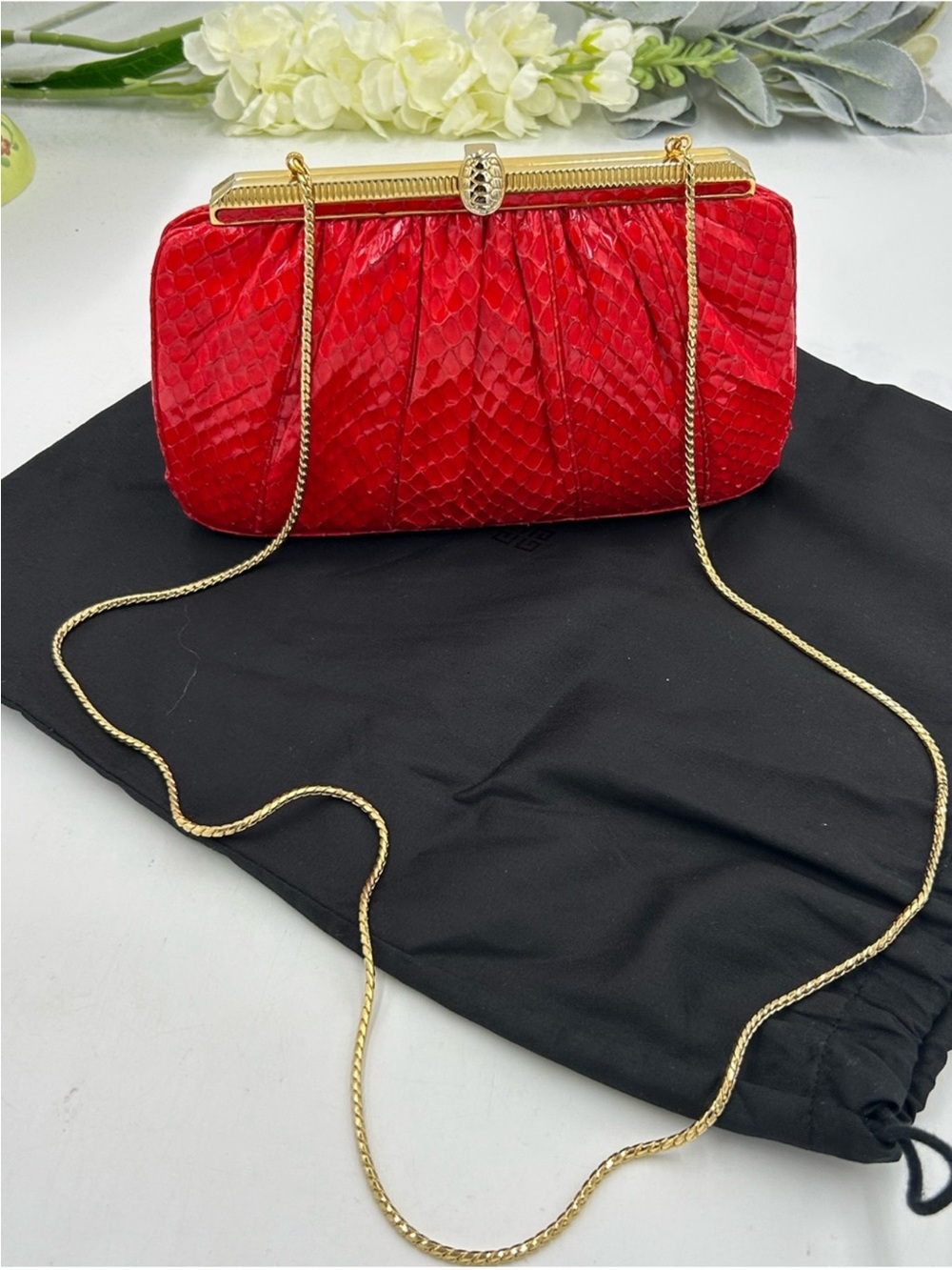 Judith Lieber red snakeskin evening bag !